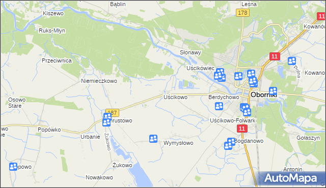 mapa Uścikowo gmina Oborniki, Uścikowo gmina Oborniki na mapie Targeo