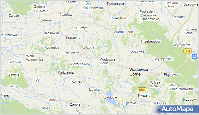 mapa Wadowice Dolne, Wadowice Dolne na mapie Targeo