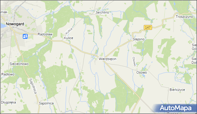 mapa Wierzbięcin gmina Nowogard, Wierzbięcin gmina Nowogard na mapie Targeo
