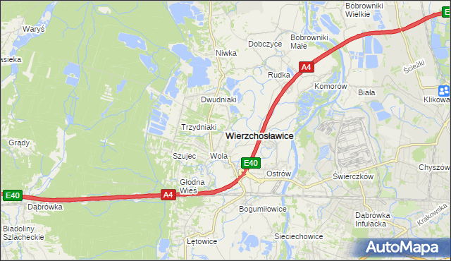 mapa Wierzchosławice powiat tarnowski, Wierzchosławice powiat tarnowski na mapie Targeo