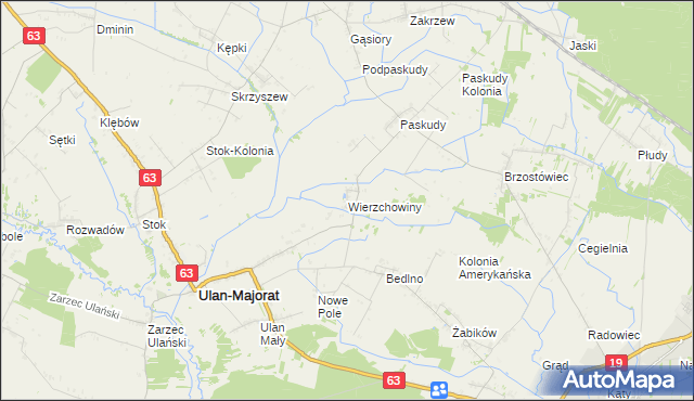 mapa Wierzchowiny gmina Ulan-Majorat, Wierzchowiny gmina Ulan-Majorat na mapie Targeo