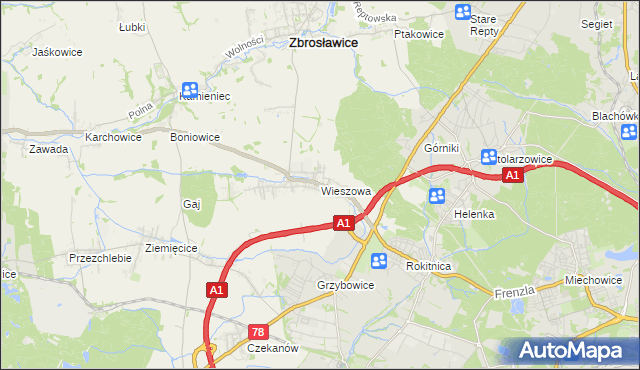 mapa Wieszowa, Wieszowa na mapie Targeo