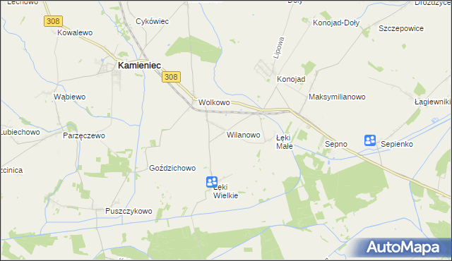 mapa Wilanowo gmina Kamieniec, Wilanowo gmina Kamieniec na mapie Targeo