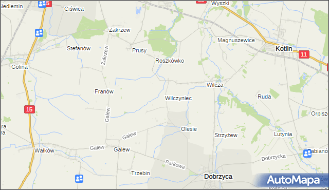 mapa Wilczyniec gmina Jarocin, Wilczyniec gmina Jarocin na mapie Targeo