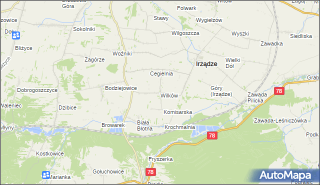 mapa Wilków gmina Irządze, Wilków gmina Irządze na mapie Targeo