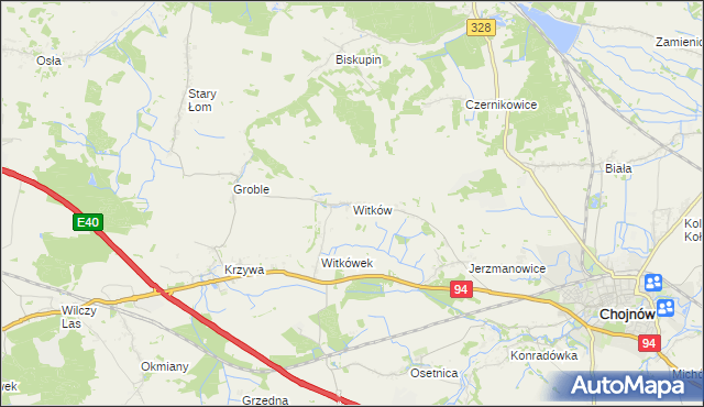 mapa Witków gmina Chojnów, Witków gmina Chojnów na mapie Targeo