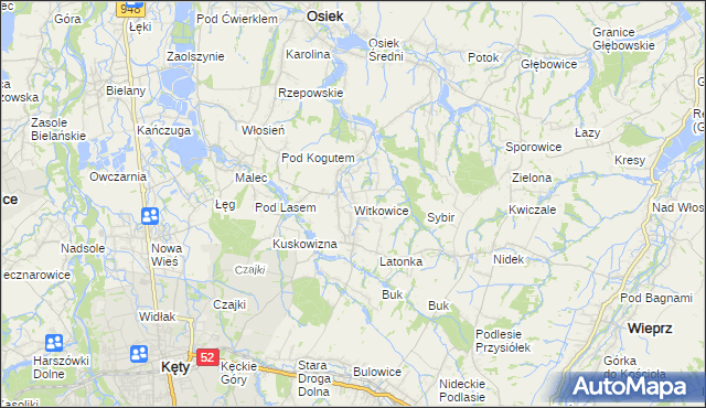mapa Witkowice gmina Kęty, Witkowice gmina Kęty na mapie Targeo
