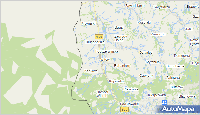 mapa Witów gmina Kościelisko, Witów gmina Kościelisko na mapie Targeo