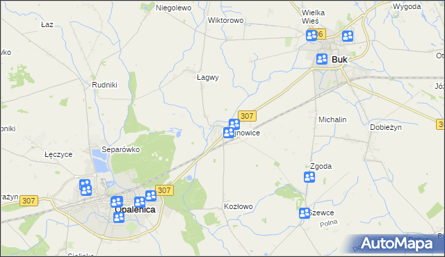 mapa Wojnowice gmina Opalenica, Wojnowice gmina Opalenica na mapie Targeo