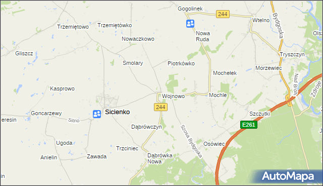 mapa Wojnowo gmina Sicienko, Wojnowo gmina Sicienko na mapie Targeo