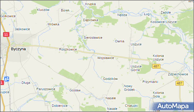mapa Wojsławice gmina Byczyna, Wojsławice gmina Byczyna na mapie Targeo