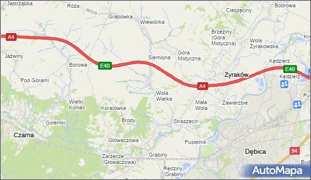 mapa Wola Wielka gmina Żyraków, Wola Wielka gmina Żyraków na mapie Targeo