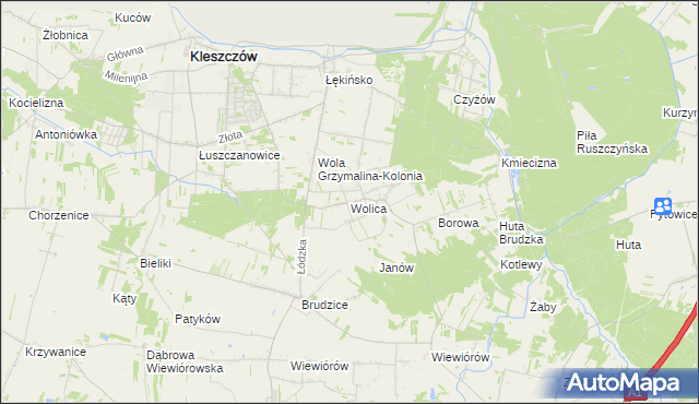 mapa Wolica gmina Kleszczów, Wolica gmina Kleszczów na mapie Targeo