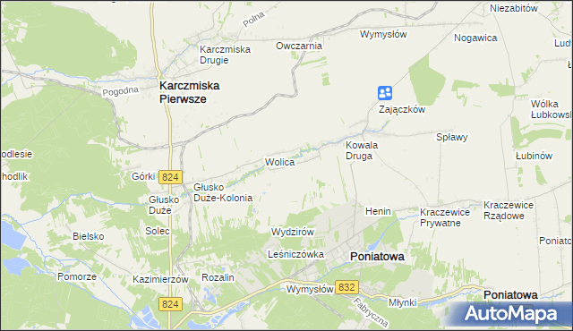 mapa Wolica-Kolonia gmina Karczmiska, Wolica-Kolonia gmina Karczmiska na mapie Targeo