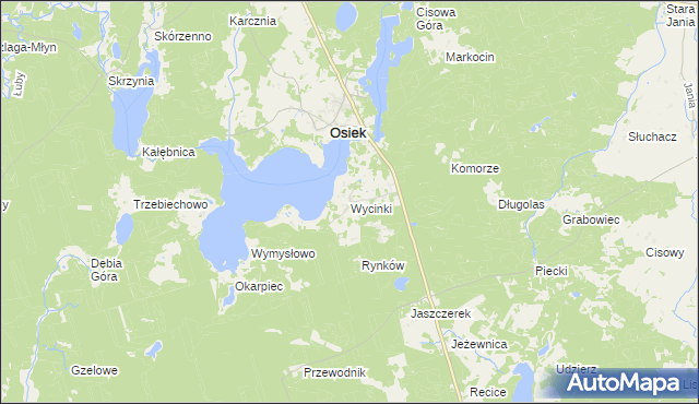 mapa Wycinki gmina Osiek, Wycinki gmina Osiek na mapie Targeo