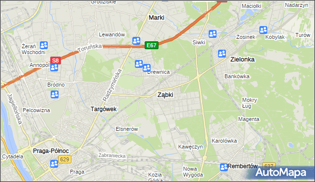 mapa Ząbki powiat wołomiński, Ząbki powiat wołomiński na mapie Targeo