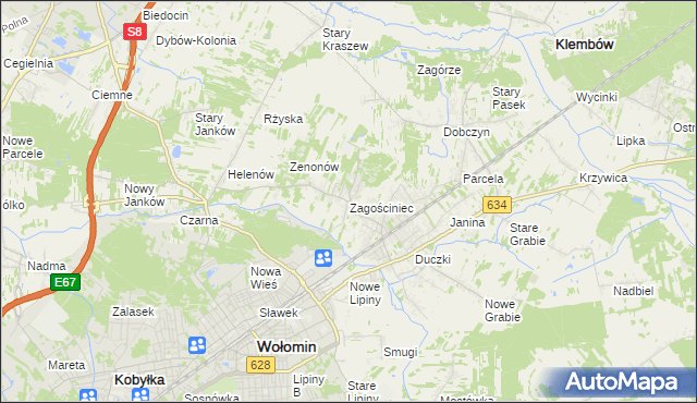 mapa Zagościniec gmina Wołomin, Zagościniec gmina Wołomin na mapie Targeo