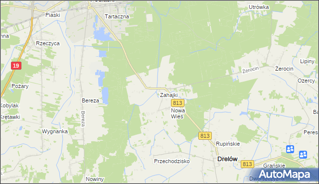mapa Zahajki gmina Drelów, Zahajki gmina Drelów na mapie Targeo