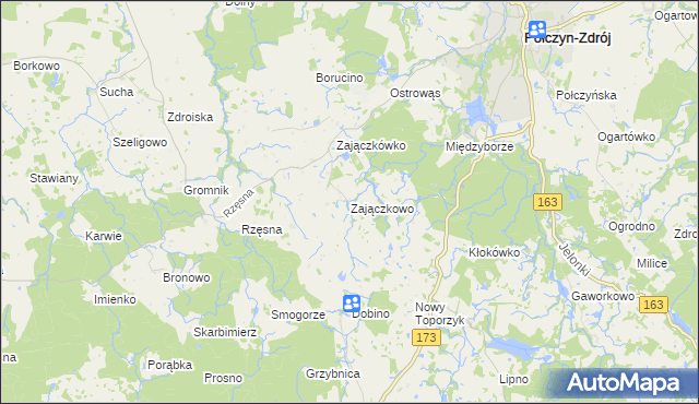 mapa Zajączkowo gmina Połczyn-Zdrój, Zajączkowo gmina Połczyn-Zdrój na mapie Targeo