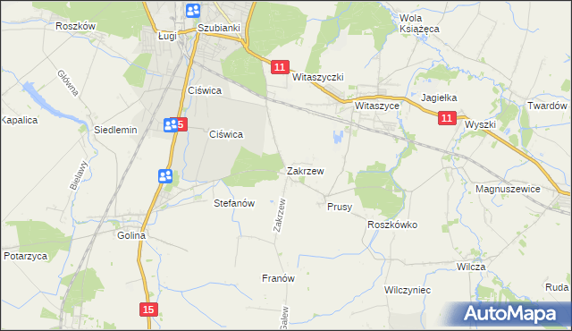 mapa Zakrzew gmina Jarocin, Zakrzew gmina Jarocin na mapie Targeo