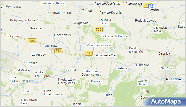 mapa Zakrzówek-Wieś gmina Kazanów, Zakrzówek-Wieś gmina Kazanów na mapie Targeo