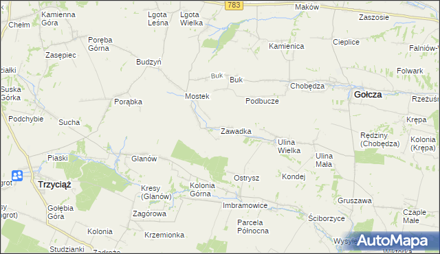 mapa Zawadka gmina Gołcza, Zawadka gmina Gołcza na mapie Targeo