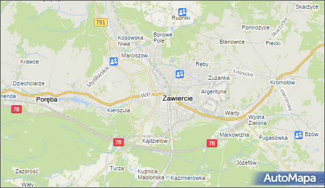 mapa Zawiercie, Zawiercie na mapie Targeo