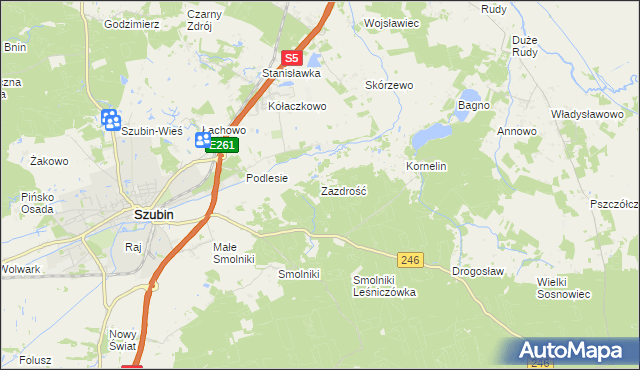 mapa Zazdrość gmina Szubin, Zazdrość gmina Szubin na mapie Targeo