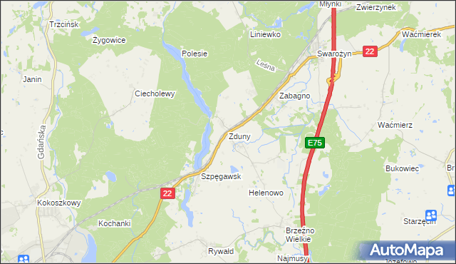 mapa Zduny gmina Starogard Gdański, Zduny gmina Starogard Gdański na mapie Targeo