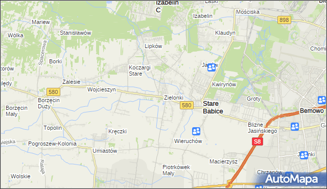 mapa Zielonki gmina Stare Babice, Zielonki gmina Stare Babice na mapie Targeo