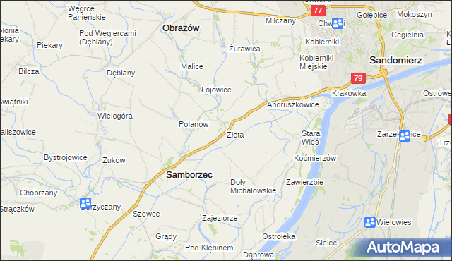 mapa Złota gmina Samborzec, Złota gmina Samborzec na mapie Targeo