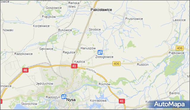 mapa Złotogłowice, Złotogłowice na mapie Targeo