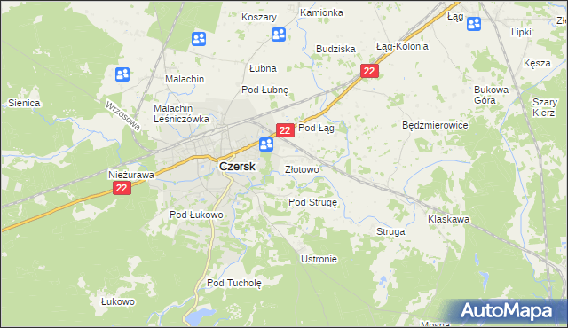 mapa Złotowo gmina Czersk, Złotowo gmina Czersk na mapie Targeo