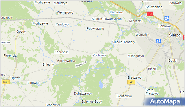 mapa Żochowo gmina Sierpc, Żochowo gmina Sierpc na mapie Targeo