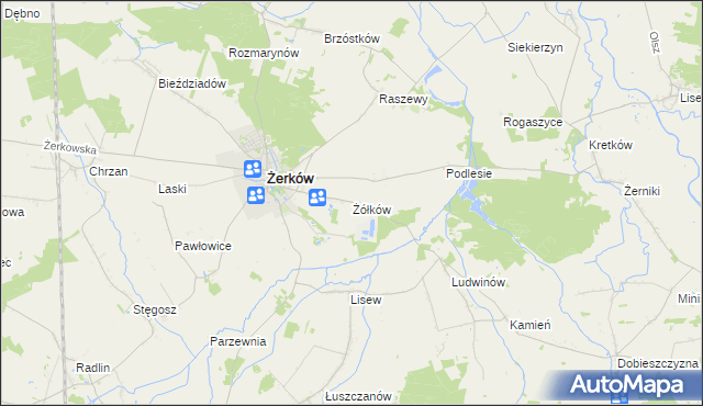 mapa Żółków gmina Żerków, Żółków gmina Żerków na mapie Targeo