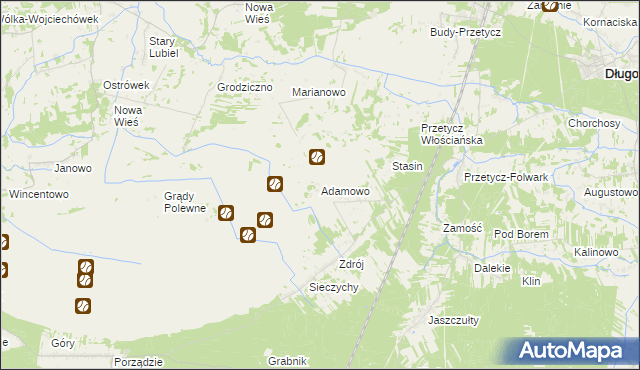 mapa Adamowo gmina Długosiodło, Adamowo gmina Długosiodło na mapie Targeo