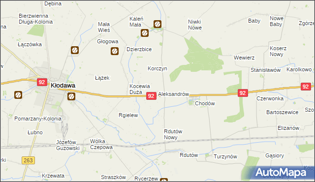 mapa Aleksandrów gmina Chodów, Aleksandrów gmina Chodów na mapie Targeo