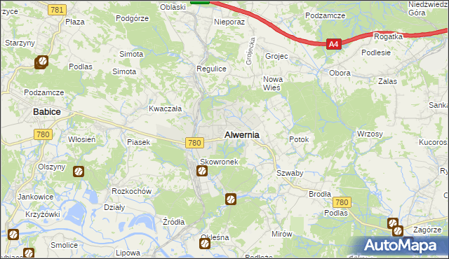 mapa Alwernia, Alwernia na mapie Targeo