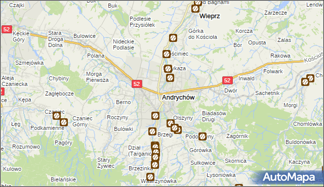 mapa Andrychów, Andrychów na mapie Targeo