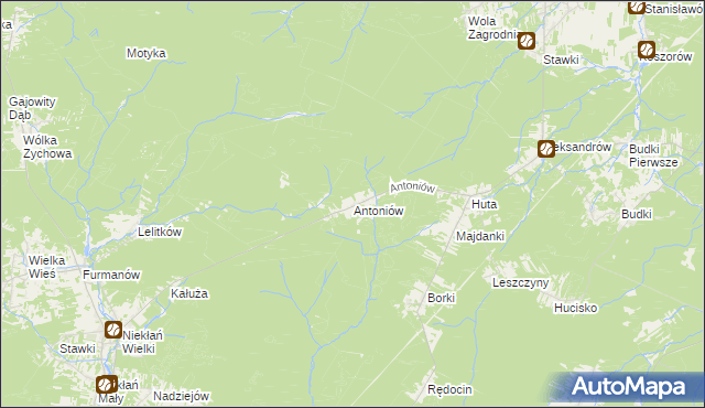 mapa Antoniów gmina Chlewiska, Antoniów gmina Chlewiska na mapie Targeo