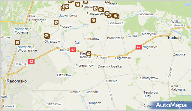 mapa Antopol gmina Kodrąb, Antopol gmina Kodrąb na mapie Targeo