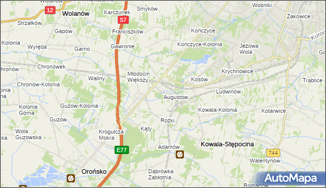 mapa Augustów gmina Kowala, Augustów gmina Kowala na mapie Targeo