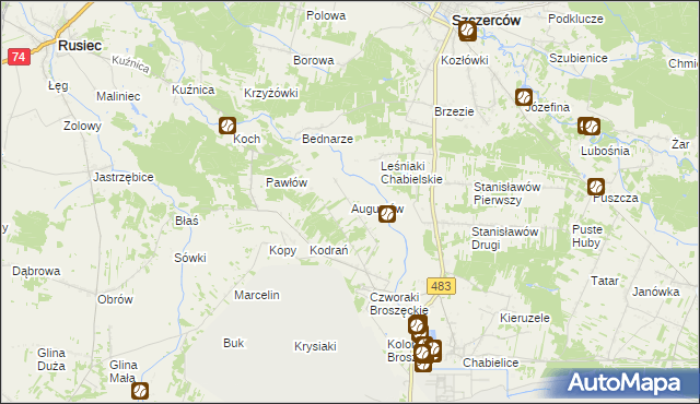 mapa Augustów gmina Rząśnia, Augustów gmina Rząśnia na mapie Targeo