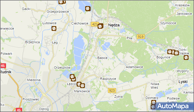 mapa Babice gmina Nędza, Babice gmina Nędza na mapie Targeo