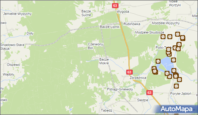 mapa Bacze Mokre, Bacze Mokre na mapie Targeo