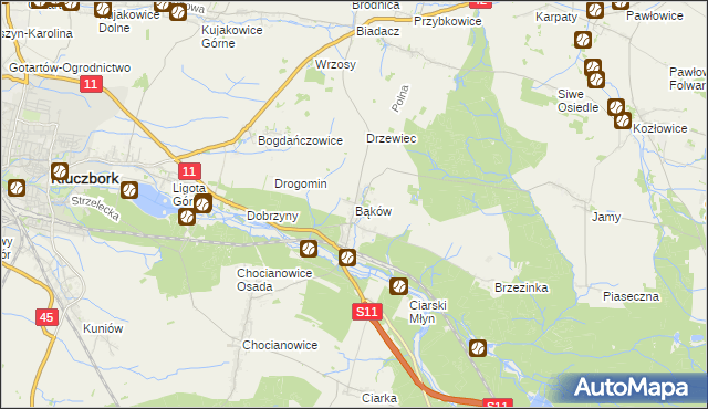 mapa Bąków gmina Kluczbork, Bąków gmina Kluczbork na mapie Targeo