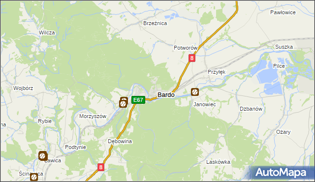 mapa Bardo powiat ząbkowicki, Bardo powiat ząbkowicki na mapie Targeo