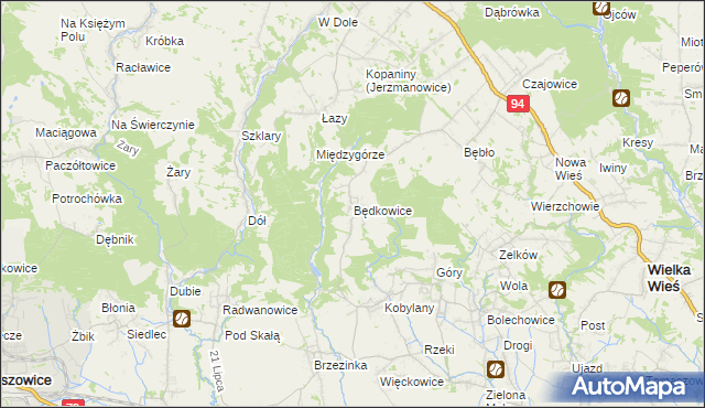 mapa Będkowice gmina Wielka Wieś, Będkowice gmina Wielka Wieś na mapie Targeo