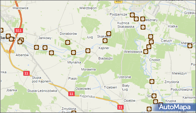 mapa Biadaszki gmina Łęka Opatowska, Biadaszki gmina Łęka Opatowska na mapie Targeo
