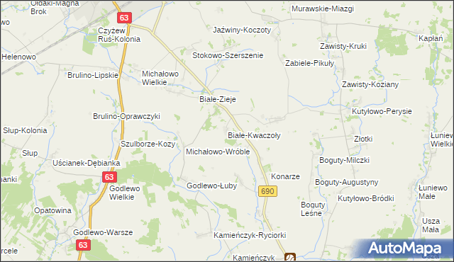 mapa Białe-Kwaczoły, Białe-Kwaczoły na mapie Targeo